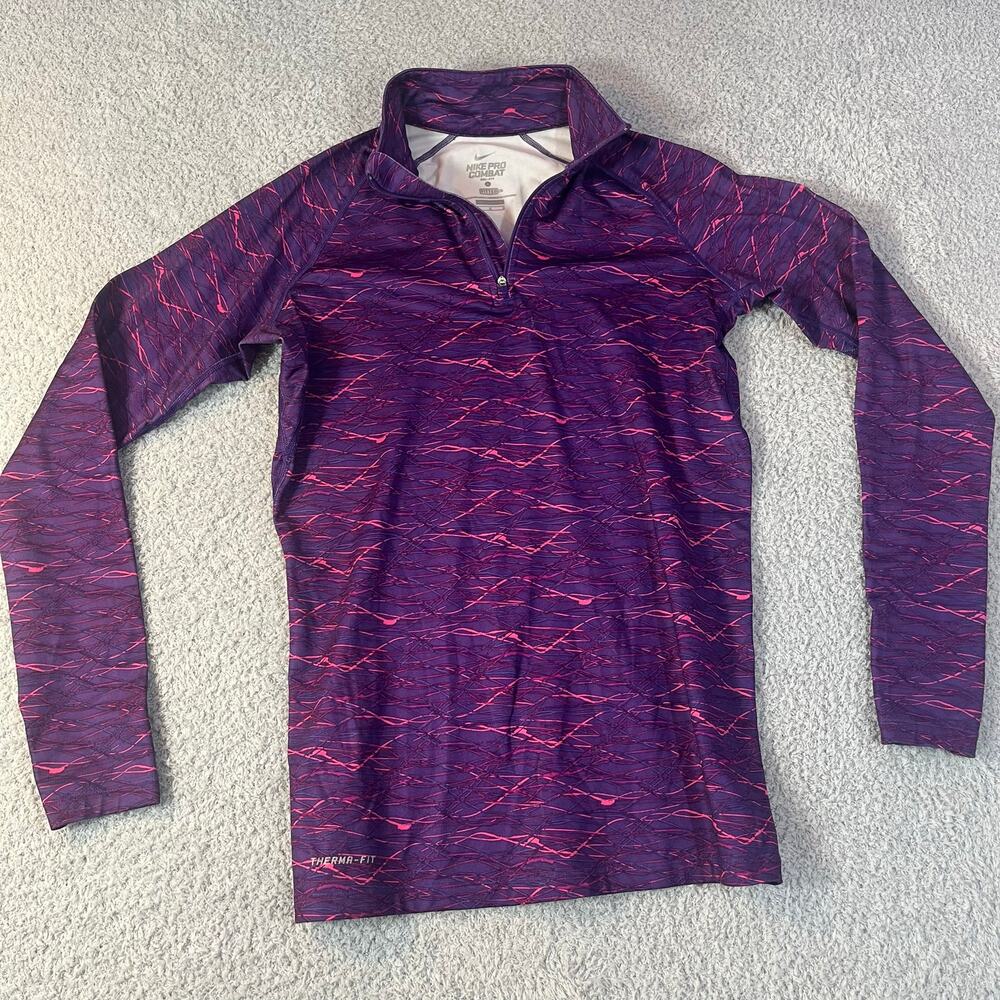 Nike pro combat dri fit therma fit purple quarter zip athletic wear top sz L